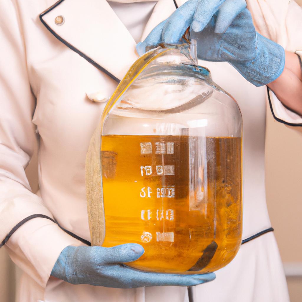 A baker measuring honey for a recipe that requires accurate measurements.