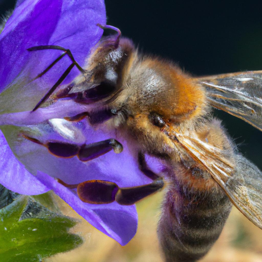 Bee gathering nectar from a flower to bring back to the hive