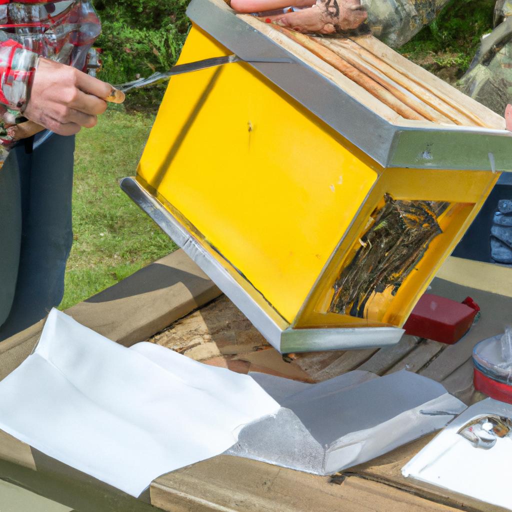 Beekeepers estimating the number of bees in a 3 lb package before installing them in a hive