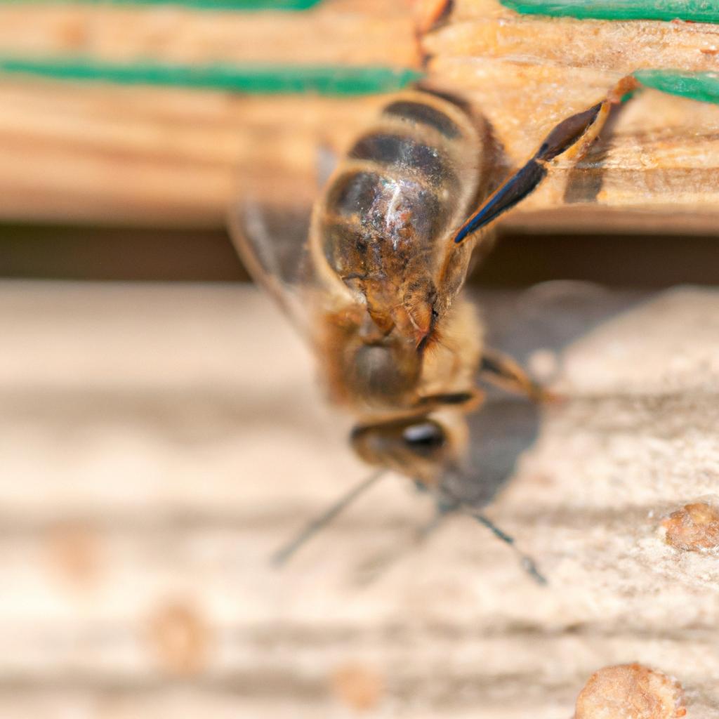 A bee inspecting an Apivar strip in the beehive