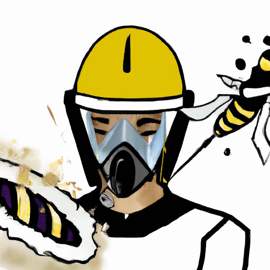 A person in protective gear destroying a wasp nest