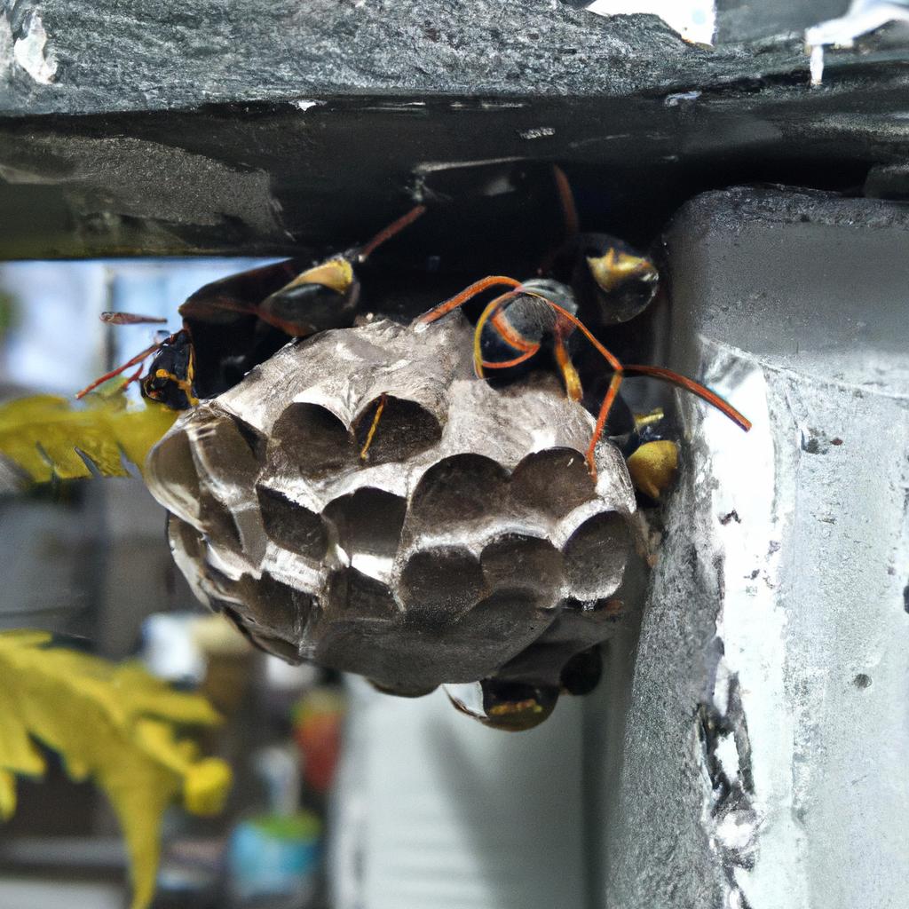 A wasp nest that is clearly not empty due to visible wasp activity